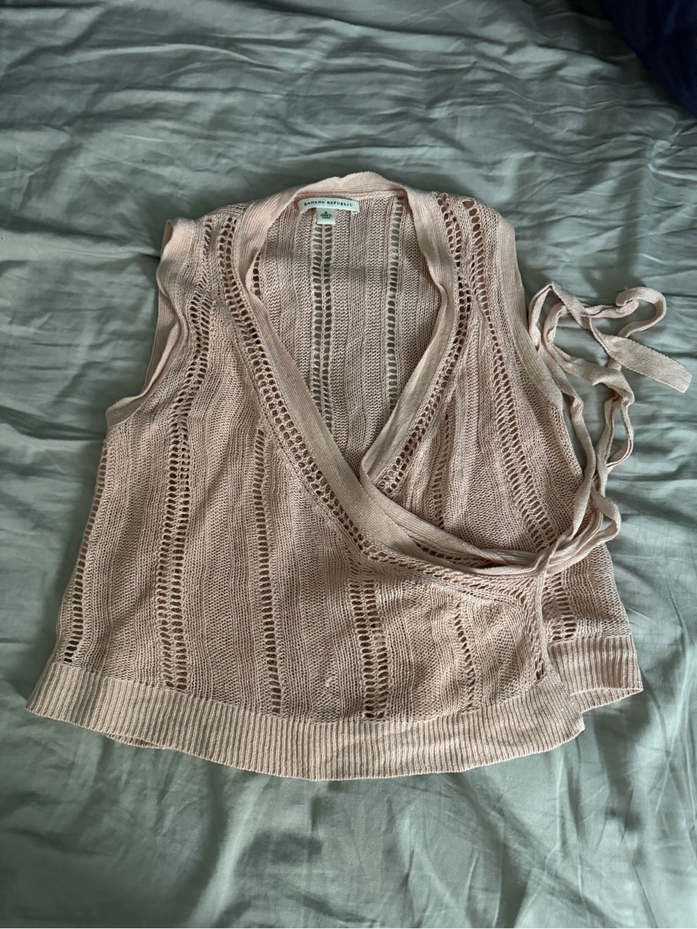 Banana Republic Open Knit Wrap Top Blush Tie Waist Size S